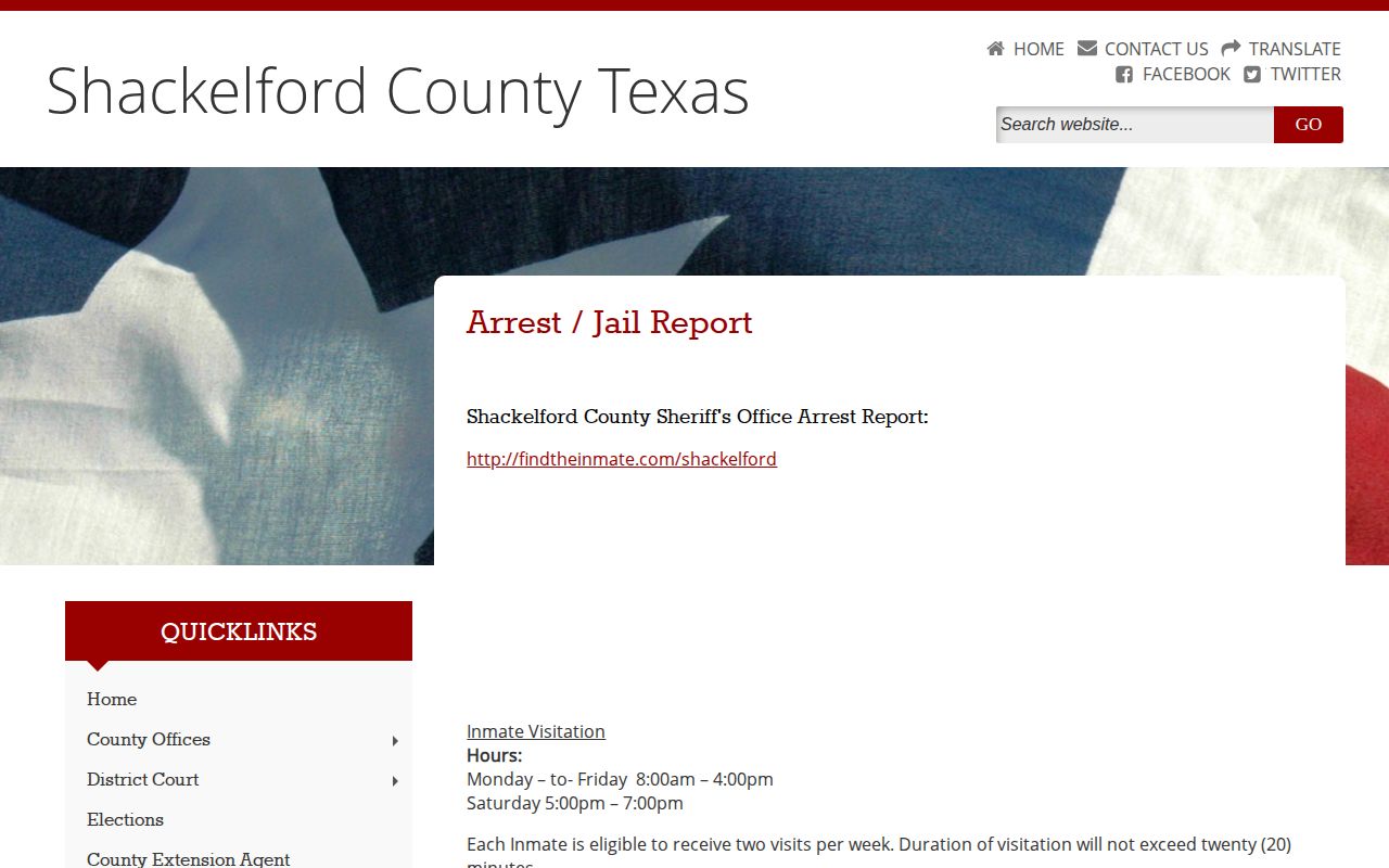 Official Shackelford County arrest and jail report page