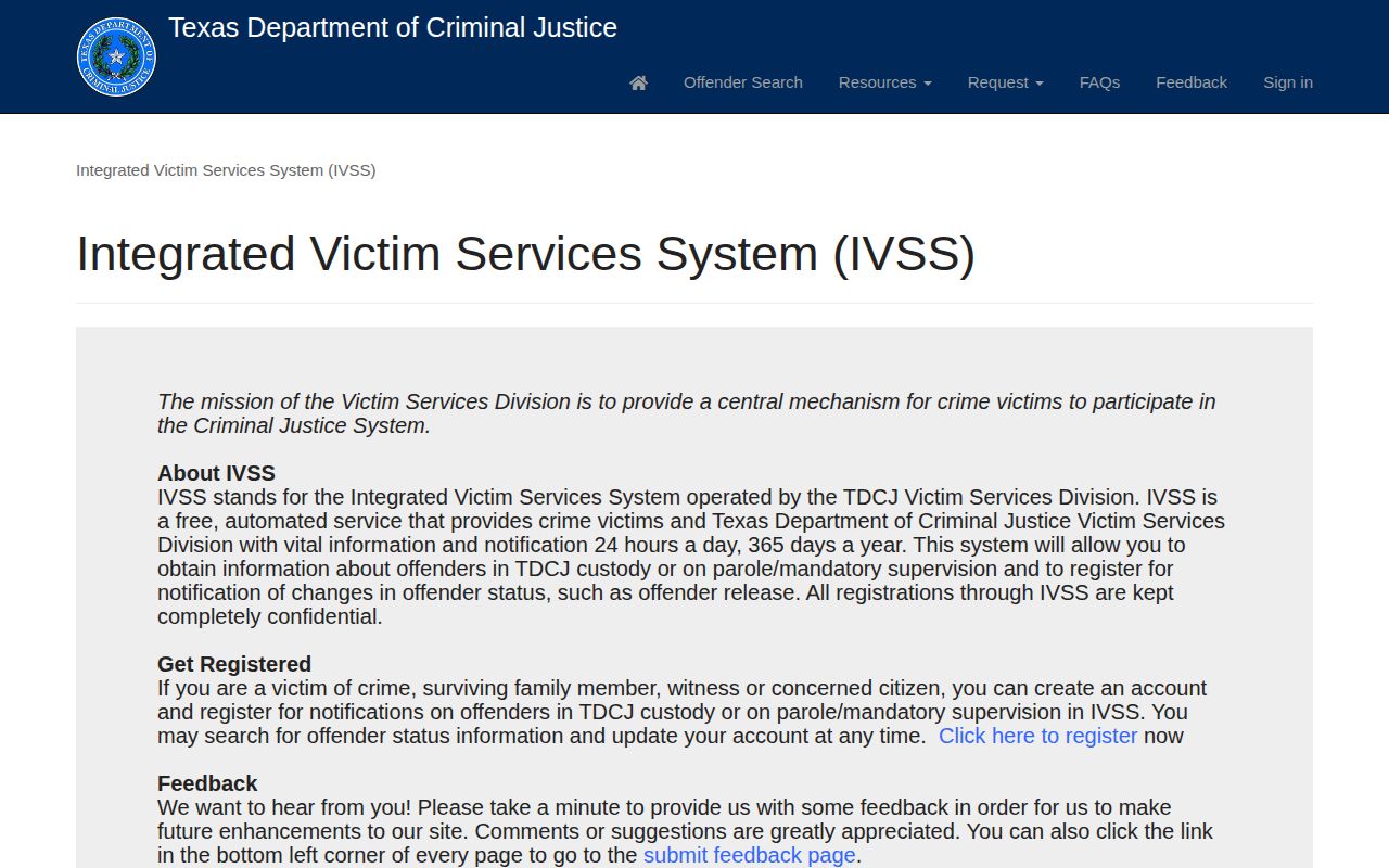 Shackelford County VINELink inmate search through Texas IVSS